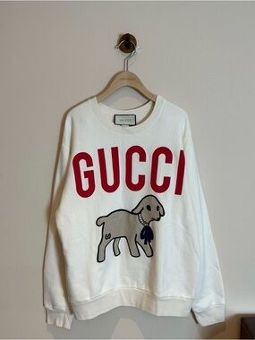 Gucci White Sweatshirt with Red Logo and Gray Lamb